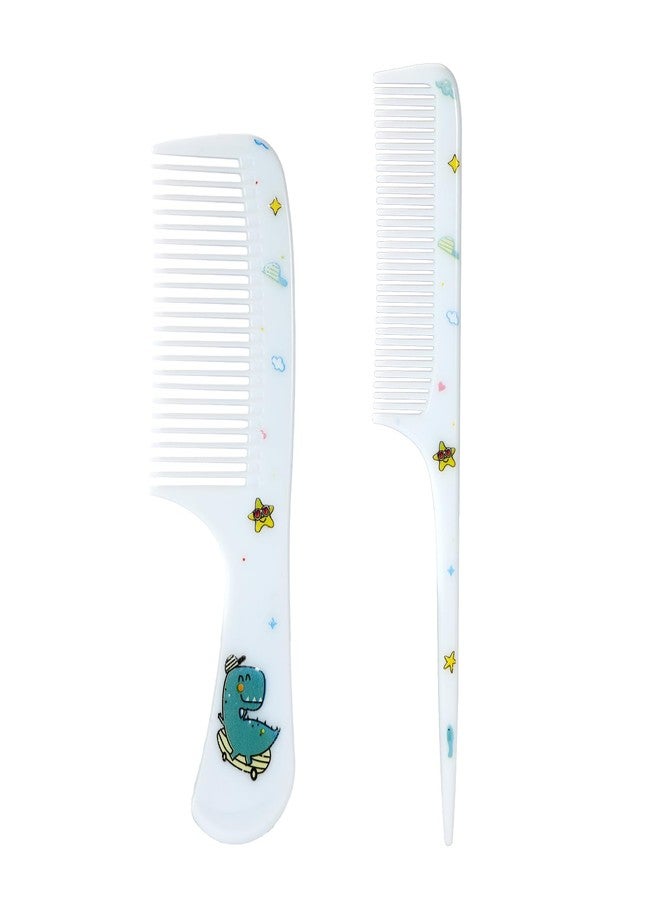 Penitue 2pcs Blue Cute Hair Combs Set for Girls, Fine Tooth Comb & Rat Tail Styling Comb, Mini Baby Plastic Hairbrush Tools Accessories for Toddlers Kids Women All Hair Types (Dinosaur) - Image 1